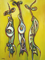 <em>Three Seedlings</em>, acrylic on canvas, 48x36, 2005